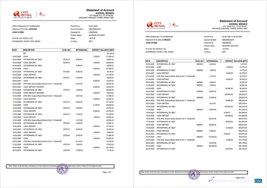 Download Bangladesh City bank statement of account word